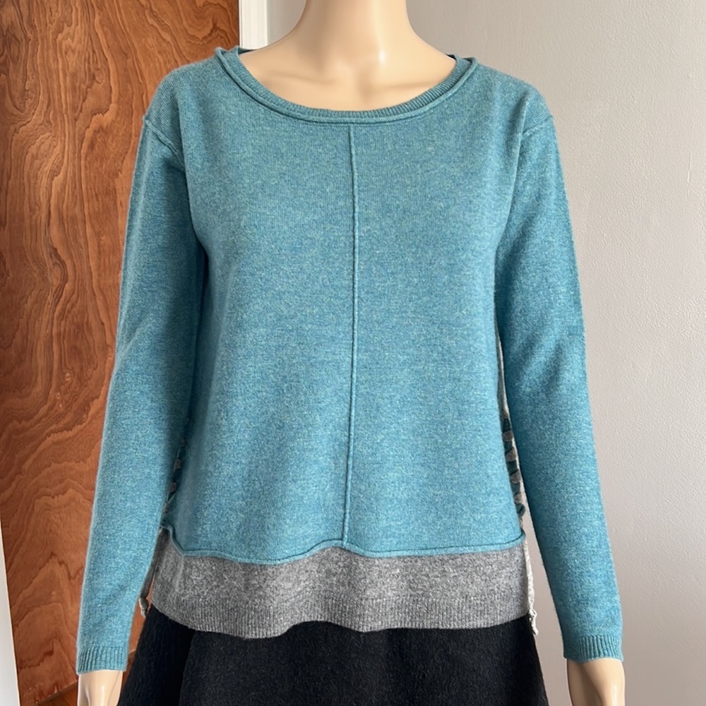 LABEL+ Thread Luxe Hem Stitch Wool Cashmere Crew Neck Sweater Size XS